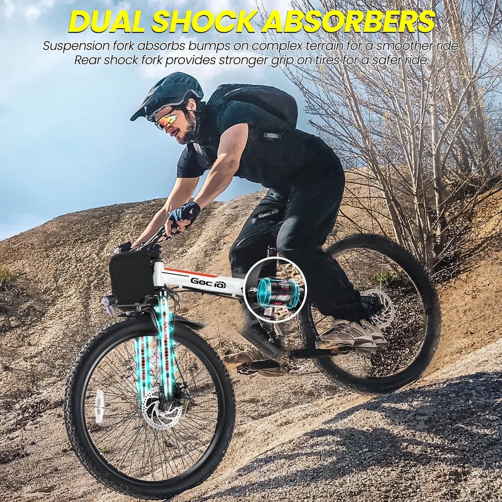 Vélo électrique pliant Gocio 26 pour adultes, VTT électrique 500W, Double amortisseur, Batterie 48V 7,8Ah, Shimano 21 vitesses, UL2849