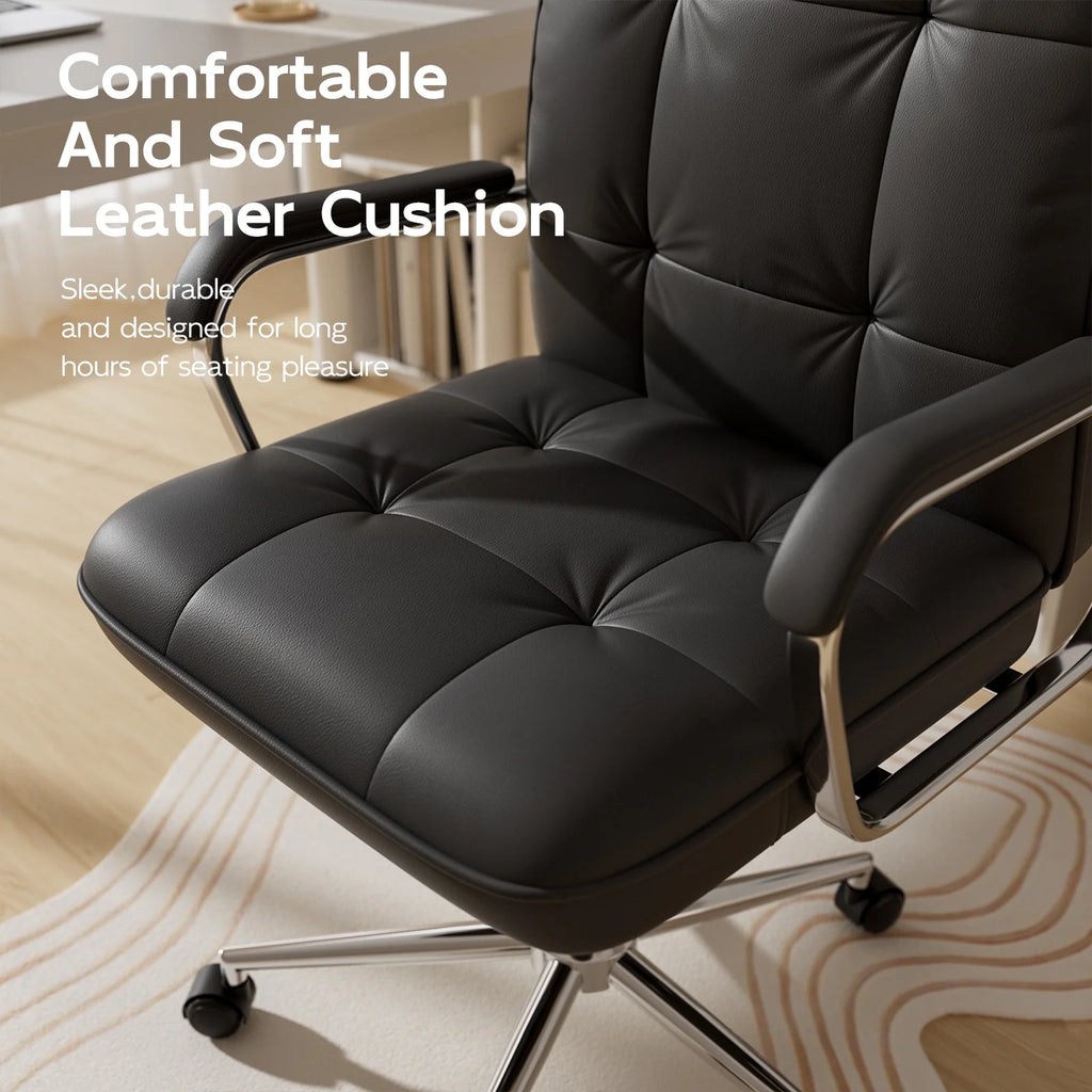 Chaise de bureau Solfway blanche, fauteuil de bureau pivotant en cuir avec roulettes et accoudoirs rembourrés, fauteuil de direction pour adultes
