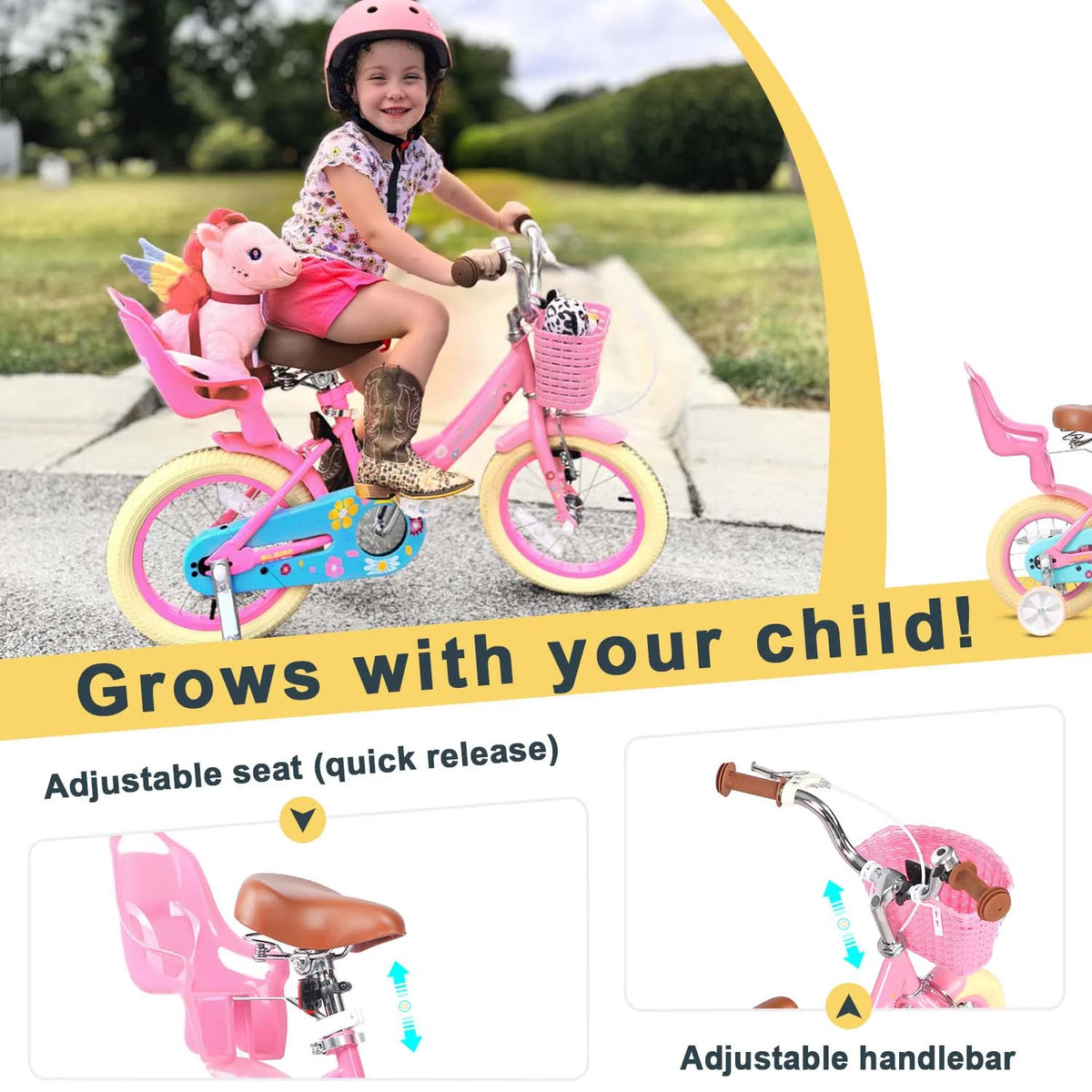 Vélo pour filles Glerc Maggie de 12 pouces pour enfants de 2 à 4 ans, Pêche