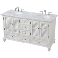 Meuble-lavabo double élégant de 60 pouces pour salle de bain, blanc antique