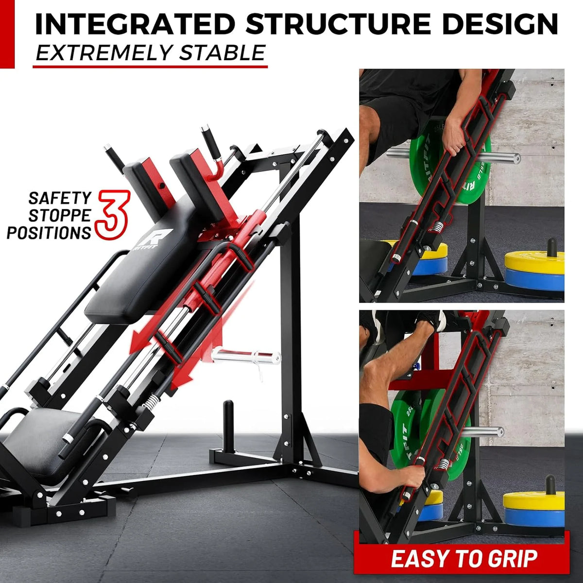 Machine à presse à jambes et hack squat RitFit, Presse à jambes professionnelle réglable pour salle de sport à domicile avec roulement linéaire, Machine hack squat spécialisée pour un entraînement complet du bas du corps avec rangement de poids, Rose