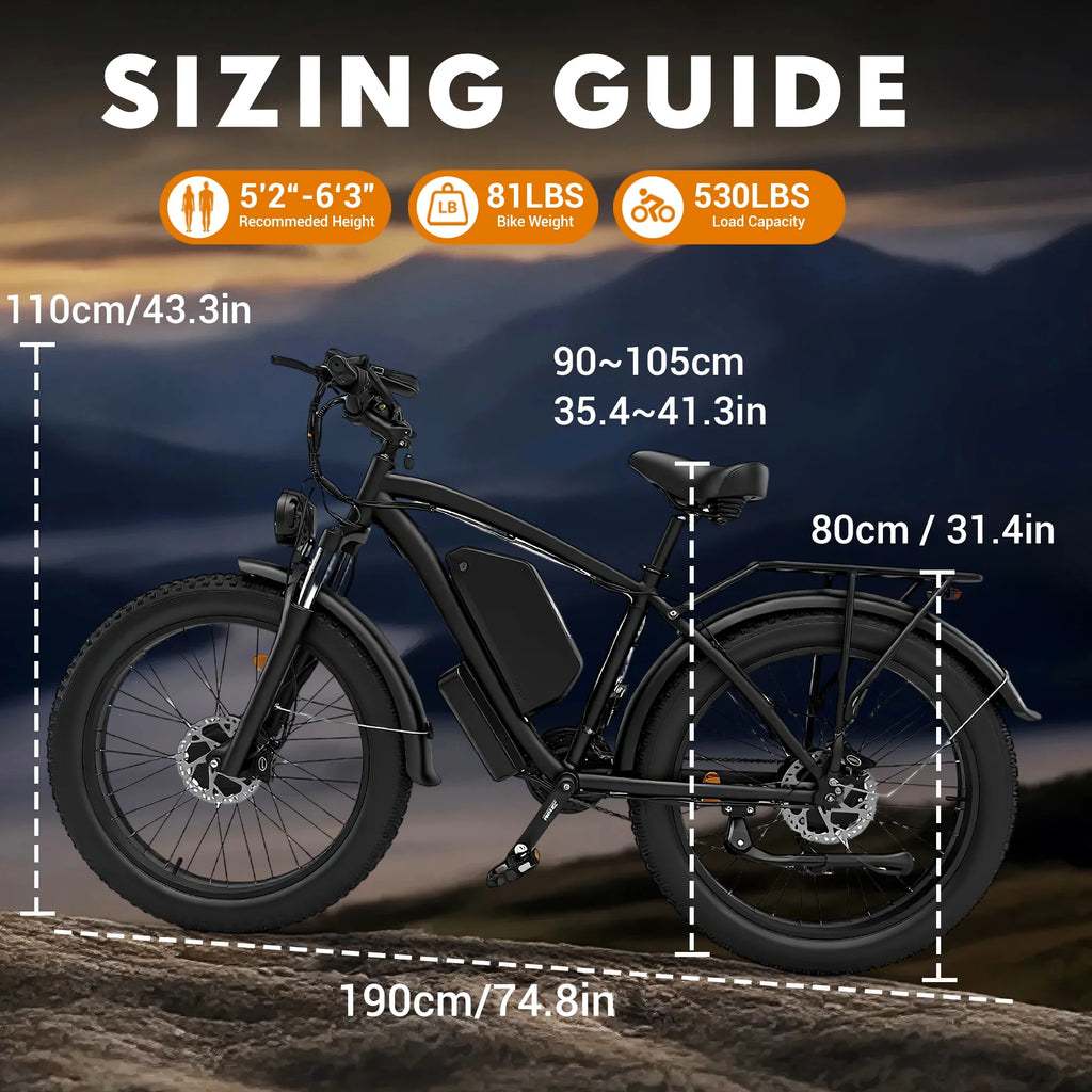 Vélo électrique à pneus larges pour adultes, vélo électrique à double moteur de 6 000 W, vitesse max. de 50 mi/h, vélo électrique tout-terrain de type VTT, 26 x 4,0, 60 V, 25 Ah, UL2849