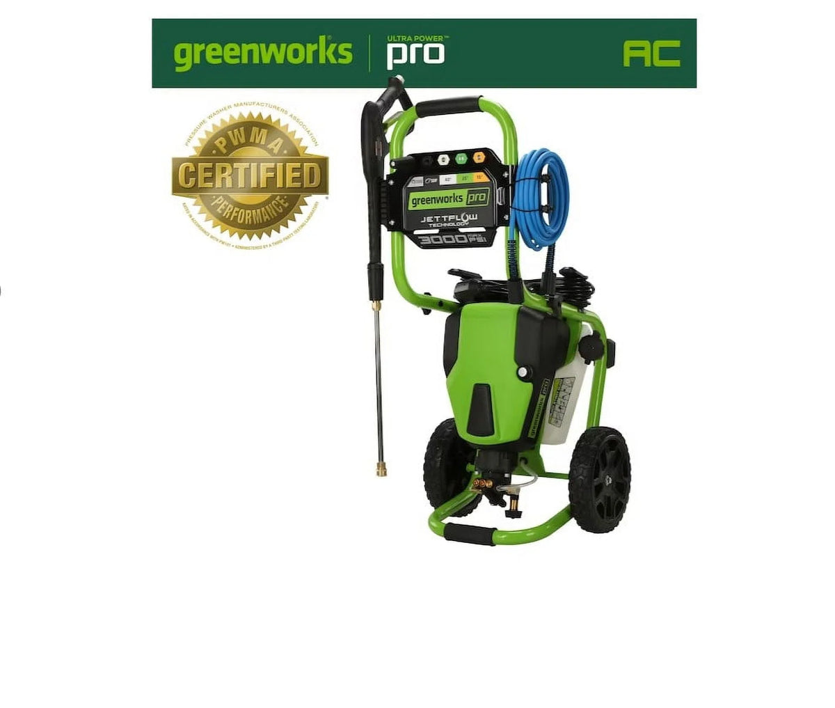 Nettoyeur haute pression électrique Greenworks Pro 3000 PSI, 2 gallons/min, eau froide, neuf