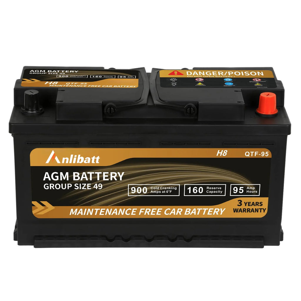 Batterie AGM Platinum Anlibatt Groupe 49, Batterie automobile rechargeable 12 volts pour voiture, H8 900CCA 95Ah 160RC