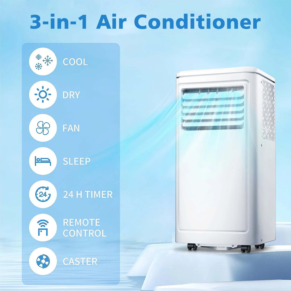 Climatiseur portable Auseo, 8 000 BTU ASHRAE, climatiseur silencieux 4-en-1 avec déshumidificateur, ventilateur, mode sommeil et filtre lavable pour des pièces allant jusqu’à 350 pi²