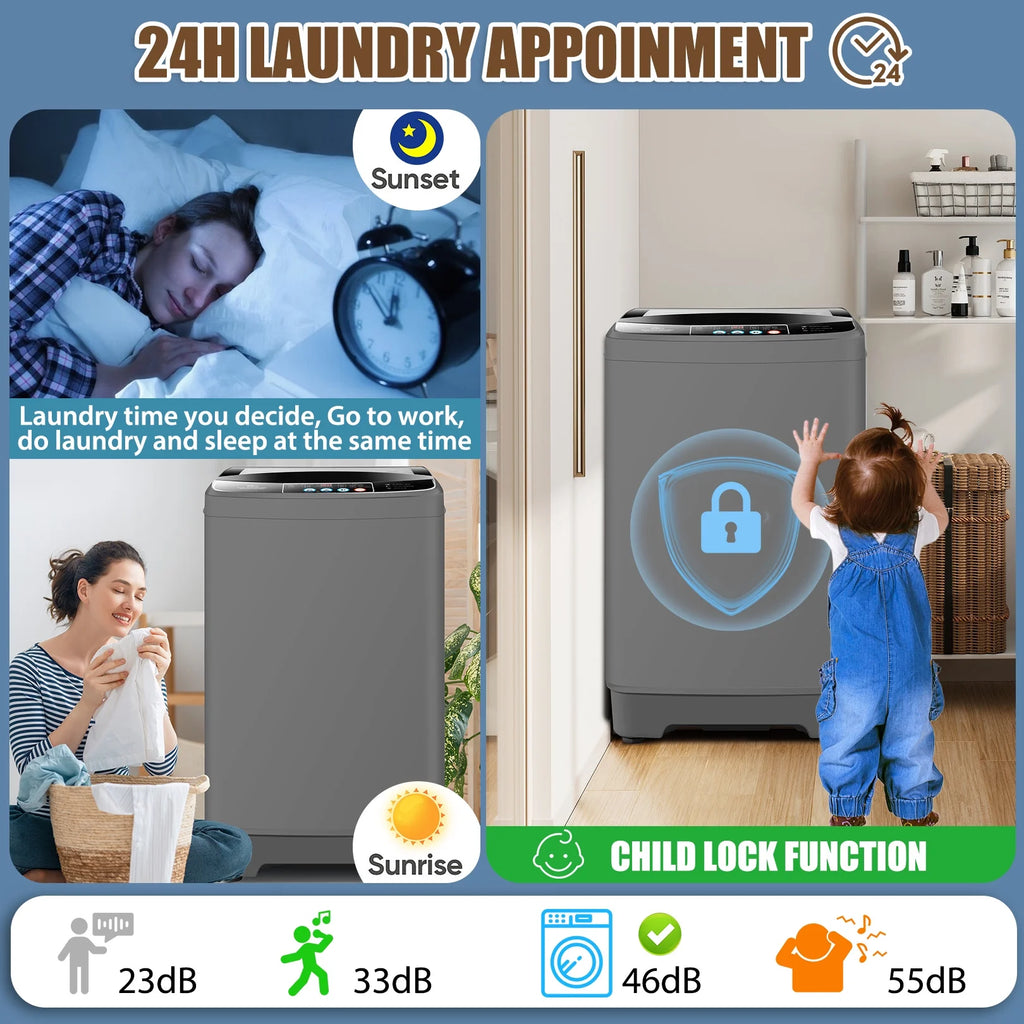 Veeboto Lave-linge entièrement automatique de 17,8 lb, lave-linge compact avec pompe de vidage, moteur puissant, lavage rapide en 20 min, affichage LED, combiné lave-linge et sèche-linge silencieux pour appartement, dortoir et maison