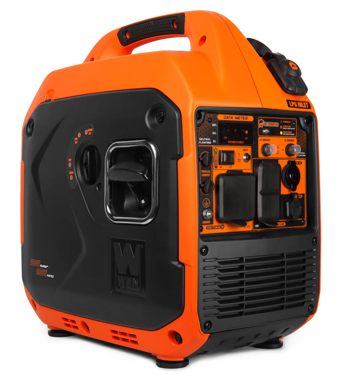 Génératrice portable silencieuse et légère de 3 600 watts, biénergie et prête pour VR, avec inverseur, dispositif d’arrêt du carburant et système de surveillance du CO