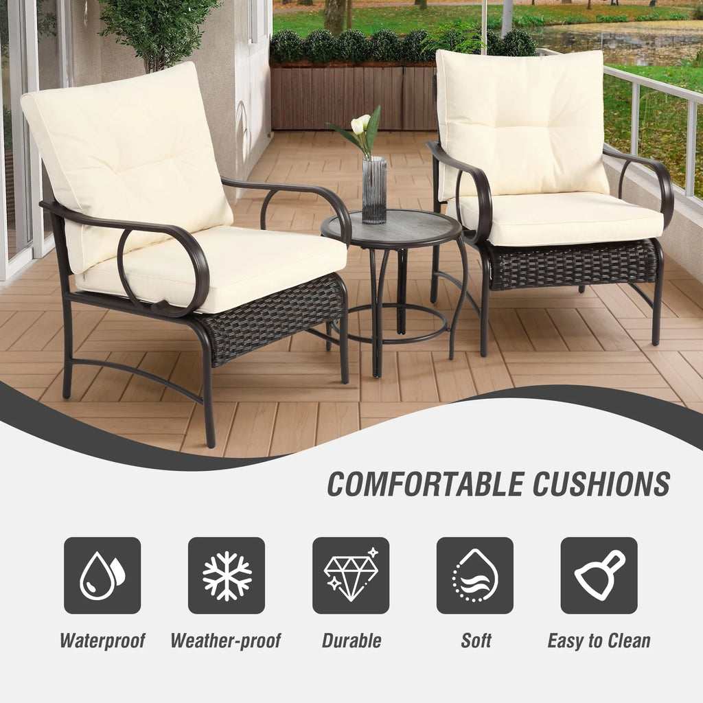 Ensemble de salon de jardin Villeston 3 pièces en résine tressée, avec 2 chaises et une table pour terrasse ou jardin, bleu