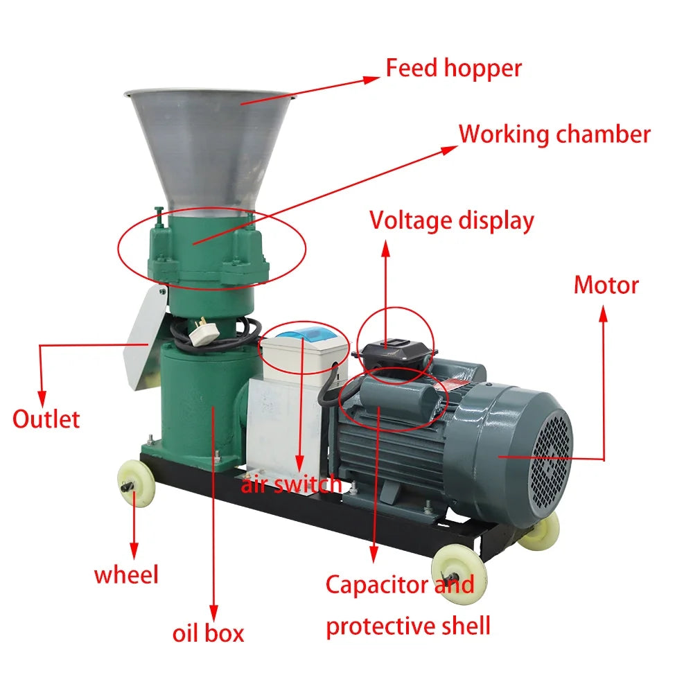 EQCOTWEA Presse à granulés pour aliments pour animaux, granulés de fourrage de 8 mm pour poulets, 180-200 kg/h, 220 V