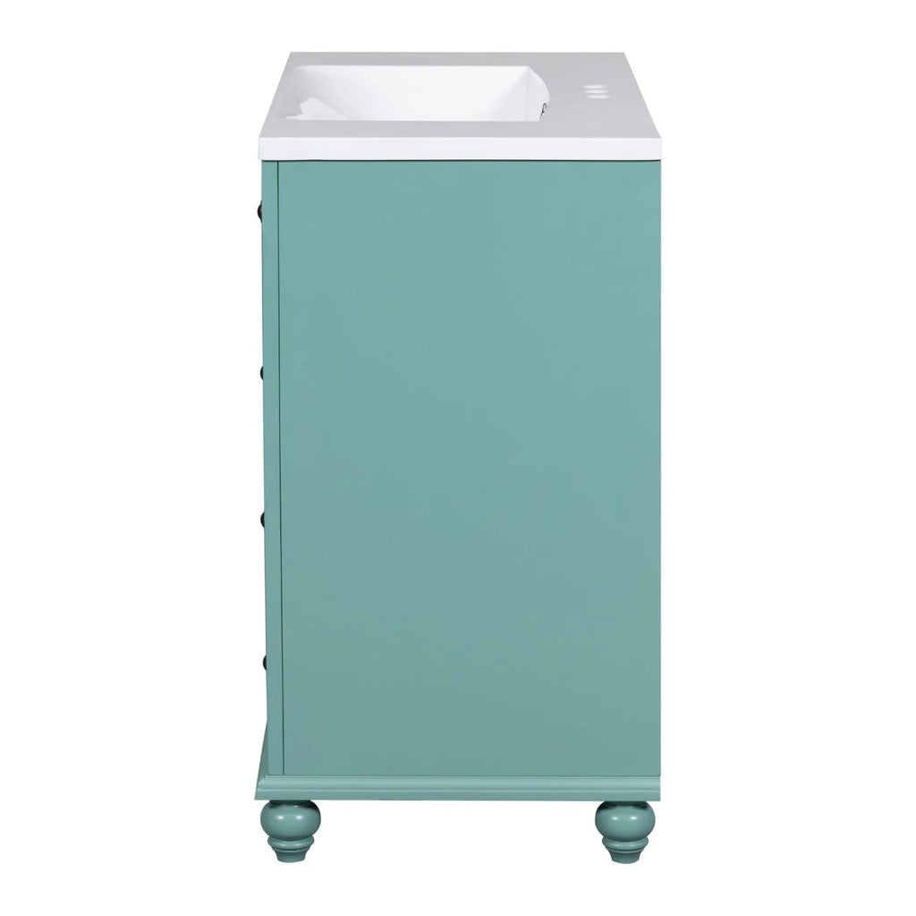 Meuble-lavabo de salle de bains Harper & Bright Designs 30 avec lavabo, armoire de salle de bains avec plateau en céramique, portes et tiroir de rangement multifonctionnels, vert