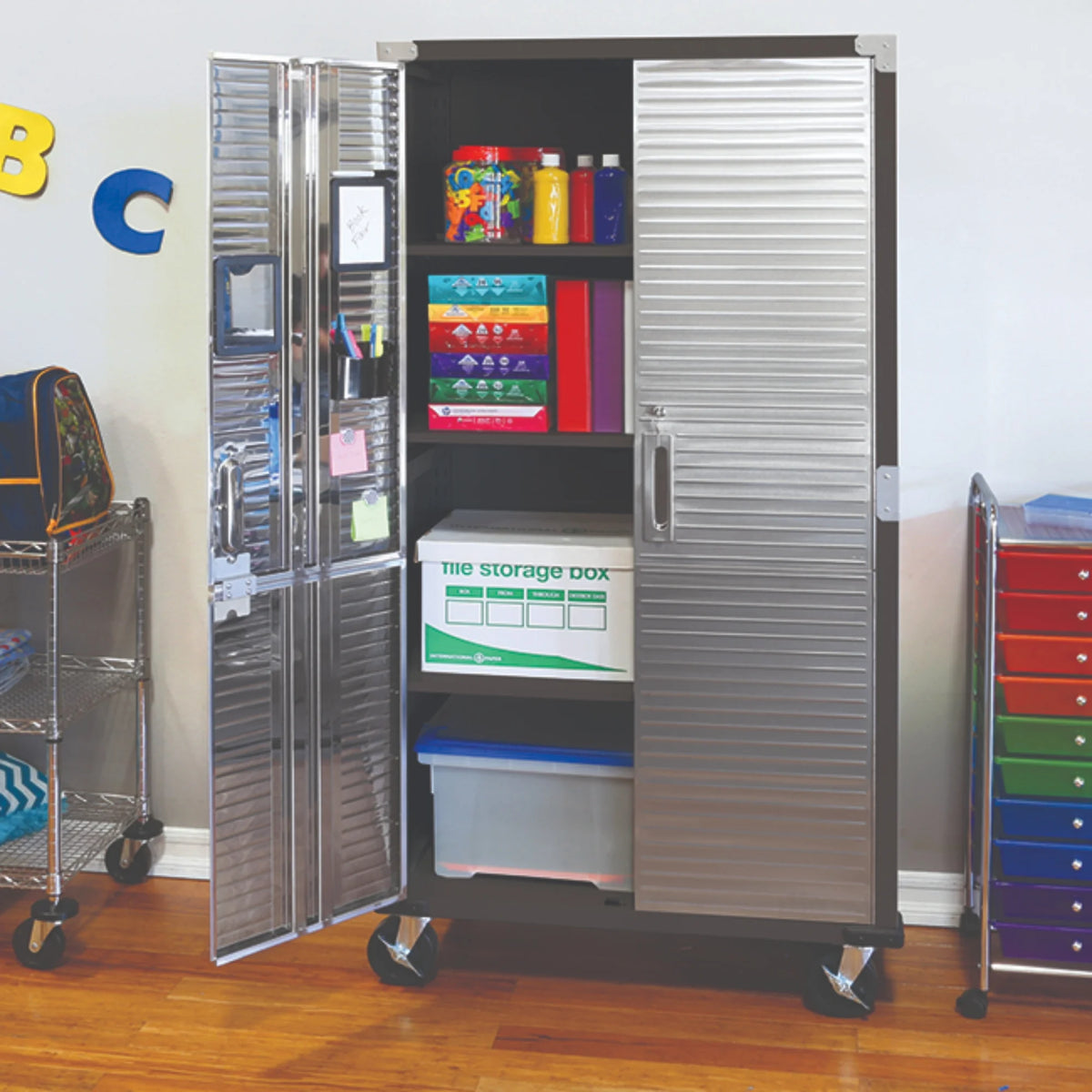 Seville Classics Classeur de rangement verrouillable à corps en acier UltraHD, unité d’étagères, 36 po l x 18 po P x 72 po H, granit