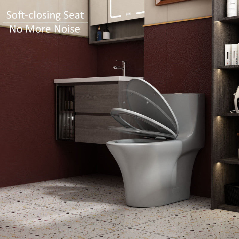 Toilettes modernes à une pièce Albriya A1878, toilettes de salle de bain standard à double chasse d’eau 1,1/1,6 GPF avec siège confortable, hauteur conforme à l’ADA, 16 1/2 po ? 12 po ? Entraxe, MaP 1000 g, blanc brillant