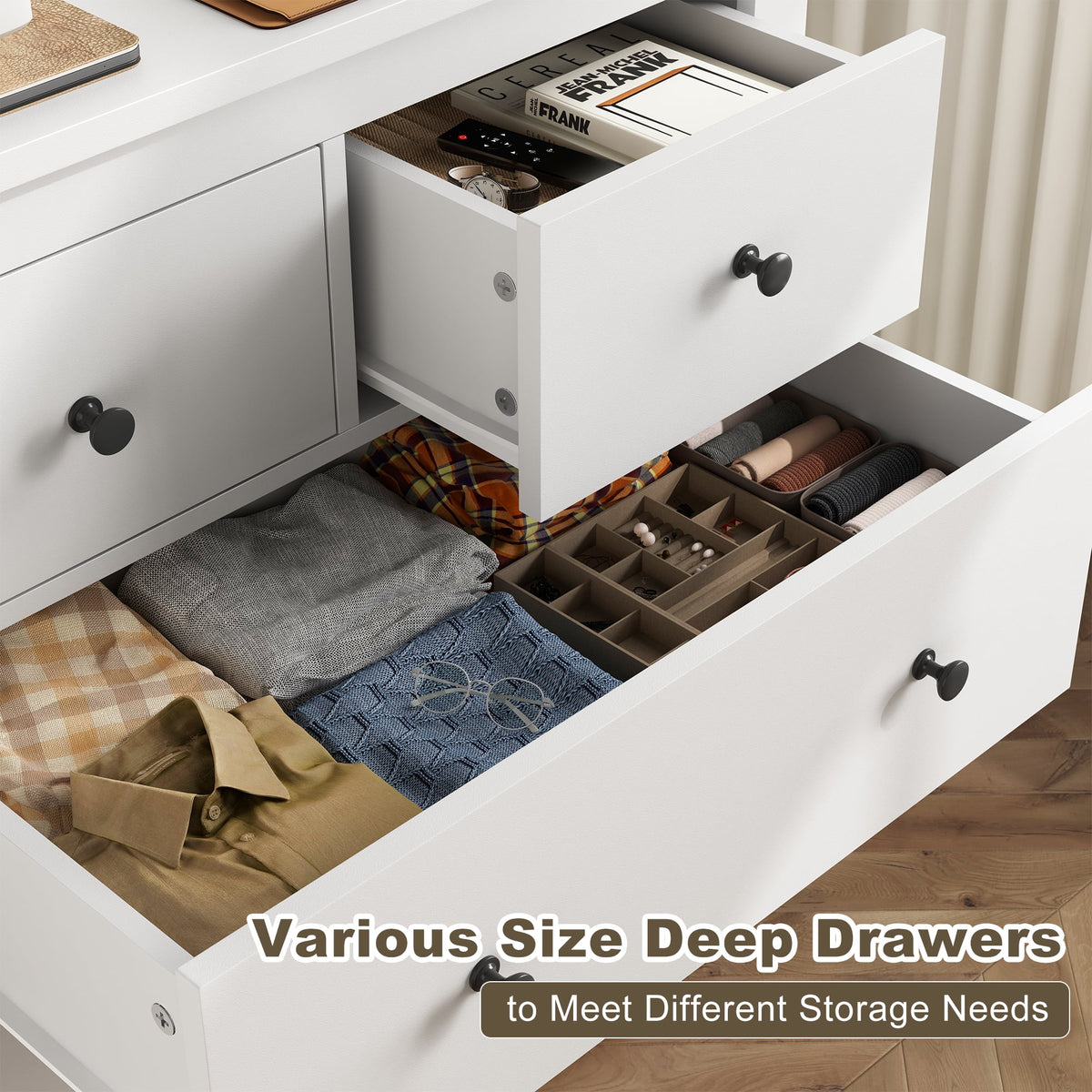 EnHomee Commode blanche pour chambre avec 10 tiroirs, commode moderne en bois, large chiffonnier pour adultes