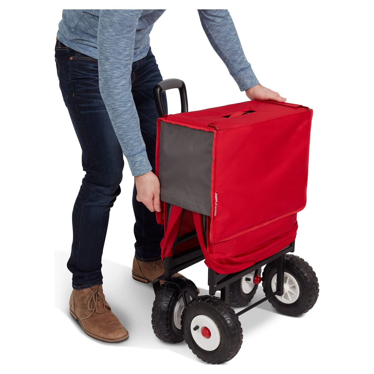 Radio Flyer, chariot tout-terrain 3-en-1 EZ Fold avec capote, rouge et gris, pneus gonflables