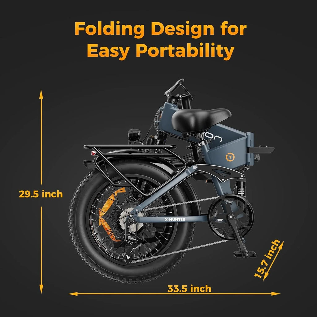 Vélo électrique Jasion X-Hunter pour adultes, vélo électrique avec moteur de 750 W et batterie amovible 48 V 13 Ah, vélo électrique pliant avec pneus larges 20 x 4,0, suspension intégrale, 7 vitesses