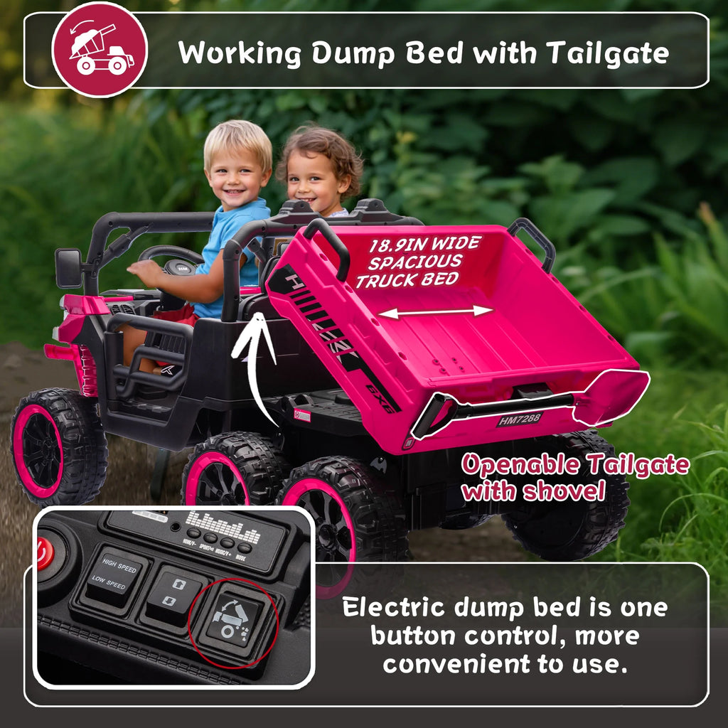 Xuanlur Voiture électrique pour enfants 24V 2 places, UTV avec moteur 2x200W, Jouet électrique 24 volts avec benne/pelle, Voiture électrique pour enfants avec pneus résistants, lumière LED, musique, télécommande, noire