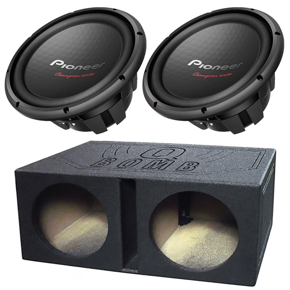 Lot de 2 pièces : Pioneer TS-W312D4 12 caisson de basses double 4 ohms pour voiture + enceinte pour caisson de basses double 12 QPower QBOMB
