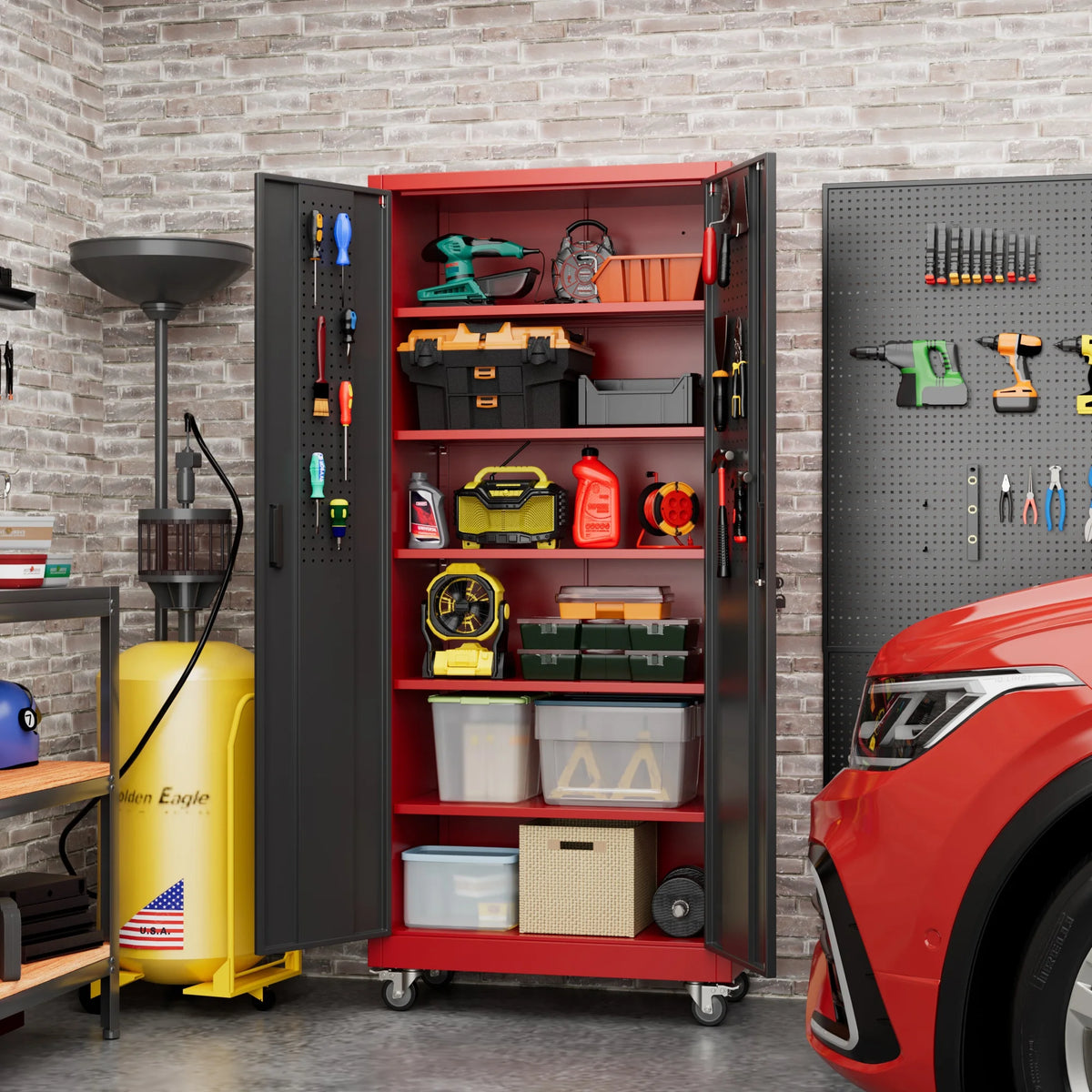 SUPEER Armoires de rangement métalliques à roulettes avec portes verrouillables et 5 étagères réglables, Armoire de rangement en acier pour garage, bureau, salle de classe, Assemblage requis(Noir)