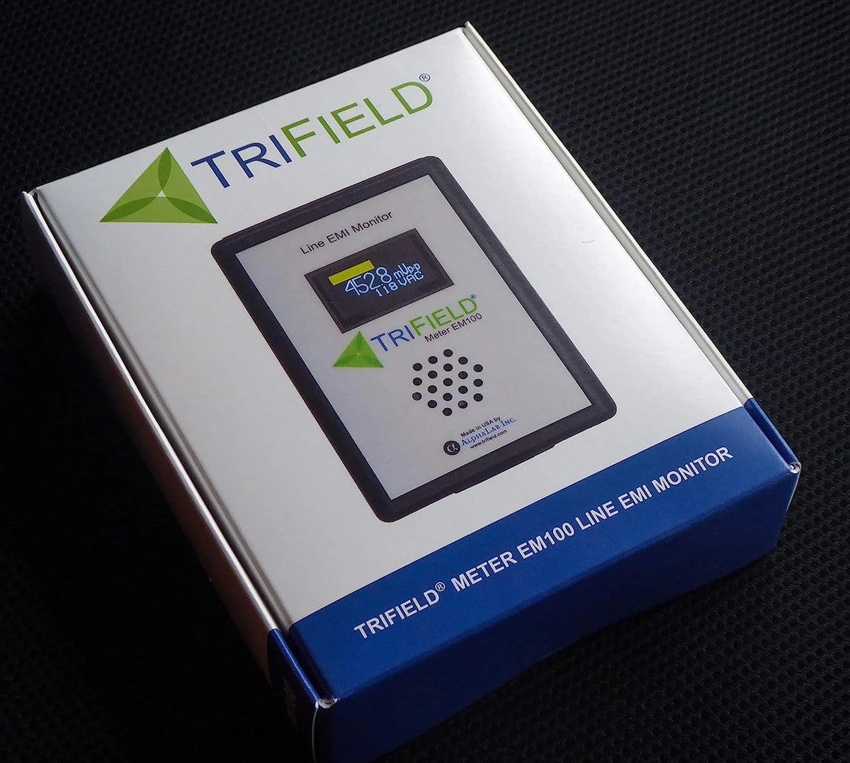 Compteur d’électricité polluée par Trifield - Modèle EM100 - Analyseur de bruit électromagnétique sur les lignes électriques - Surveillez la qualité de l’électricité chez vous, au bureau ou dans votre commerce - Fabriqué aux États-Unis par Alphalab, Inc.