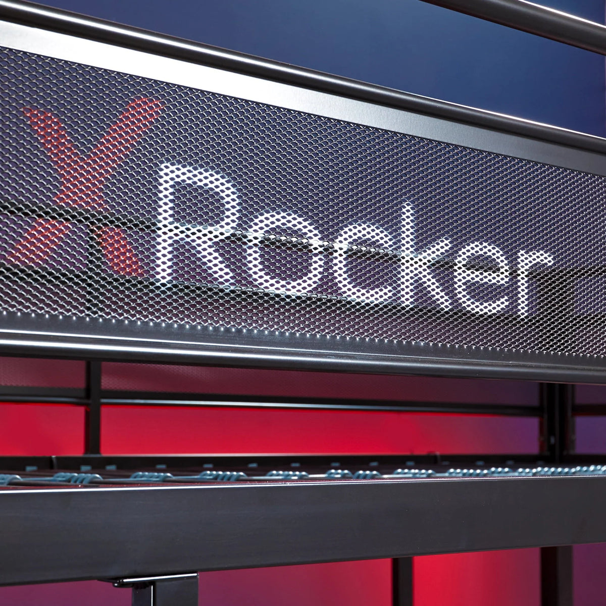 Lit superposé gaming X Rocker Fortress avec bureau et étagères, 1 place, noir/rouge, lit mezzanine, enfants, adolescents
