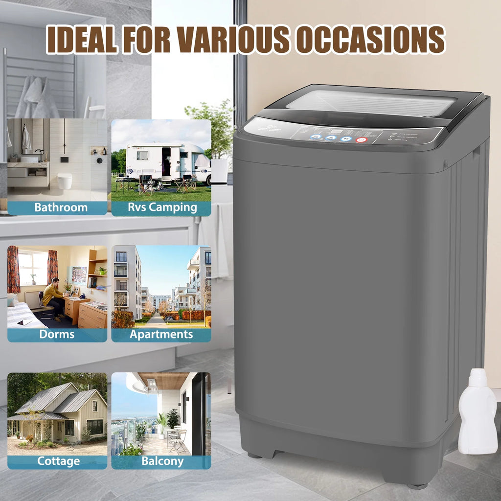 Veeboto Lave-linge entièrement automatique de 17,8 lb, lave-linge compact avec pompe de vidage, moteur puissant, lavage rapide en 20 min, affichage LED, combiné lave-linge et sèche-linge silencieux pour appartement, dortoir et maison