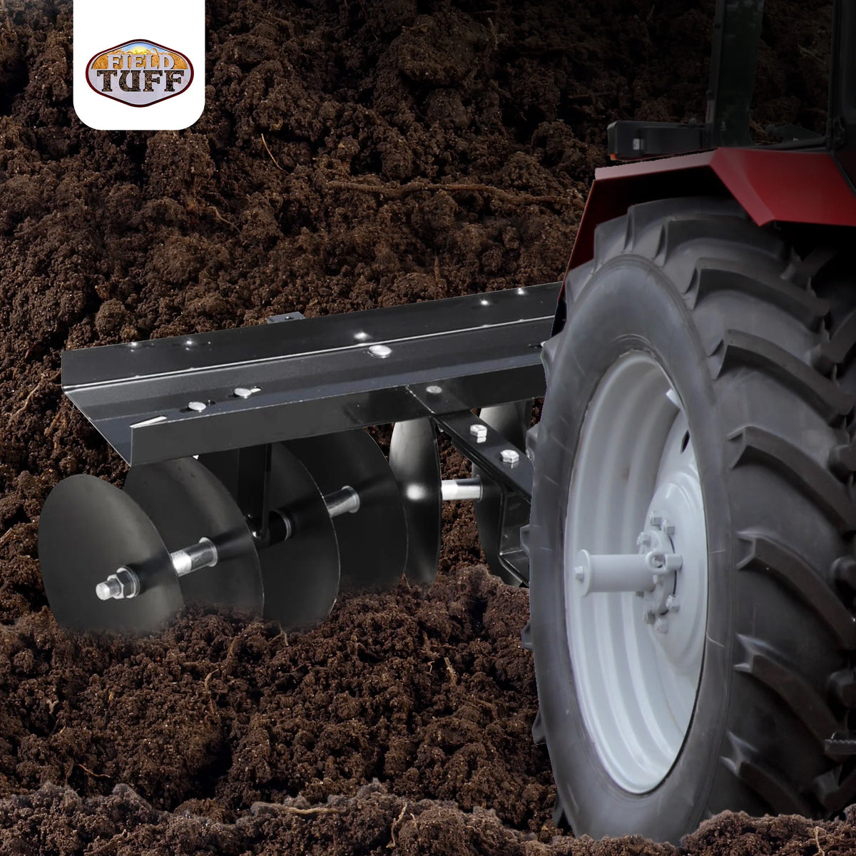 Field Tuff 39 po Cultivateur de sol de jardin à remorque avec attelage de translation et herse à disques