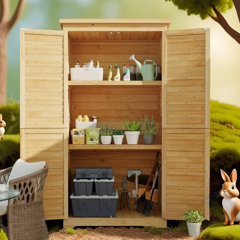 Abri de rangement extérieur large Aiho 55 avec portes doubles verrouillables - Abri de jardin résistant aux intempéries pour terrasse, jardin et pelouse, gris