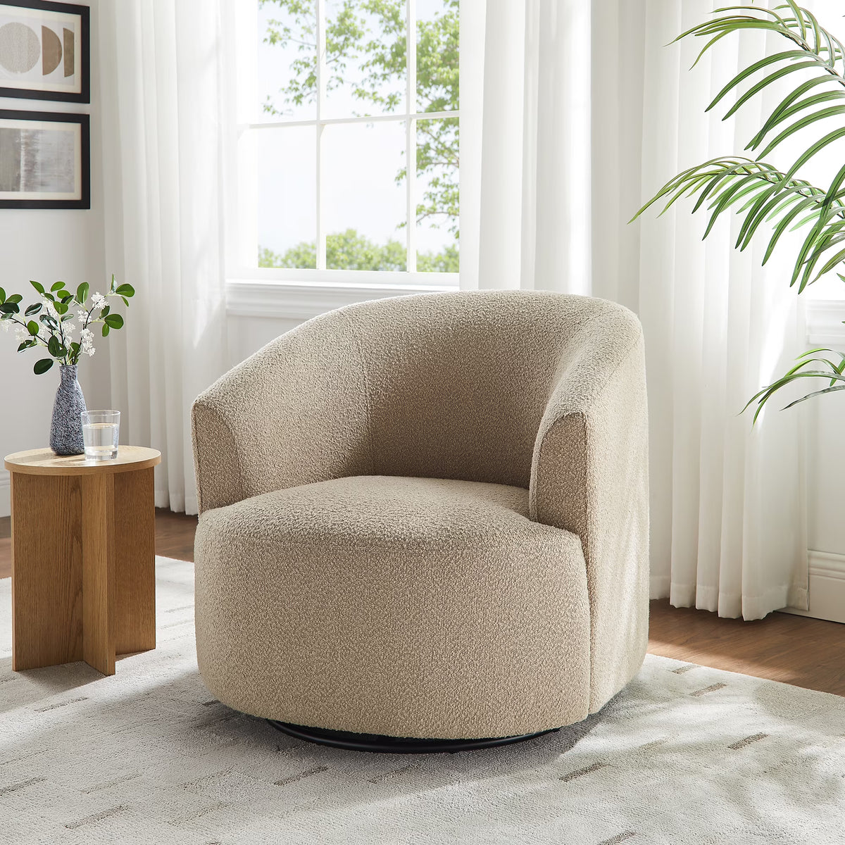Fauteuil d'appoint pivotant en bouclé Mainstays, taupe