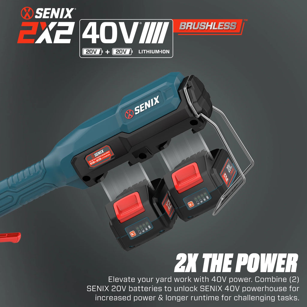 Tondeuse à gazon sans fil SENIX 40V à moteur sans balais, plateau de 18 po, lame de coupe de 17 po, fonction 2-en-1 broyage et ramassage, réglage en 6 positions, LPPX2-M5