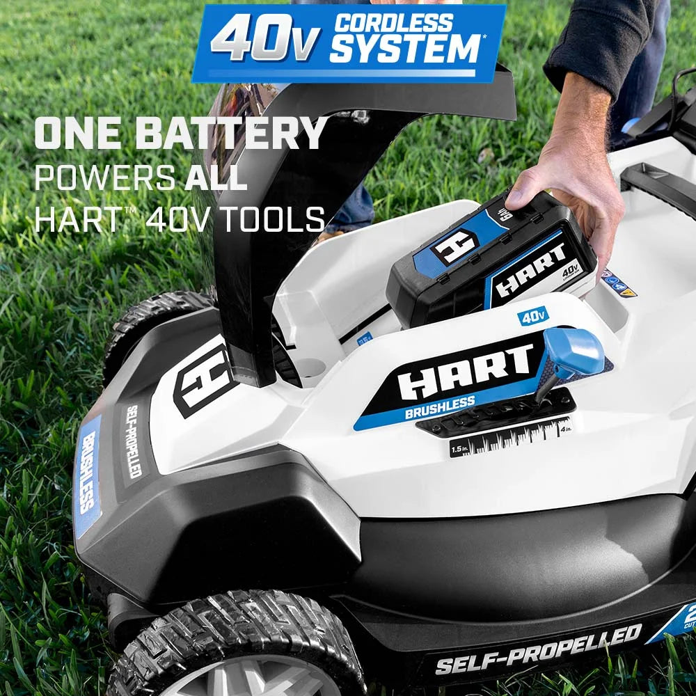 Kit de tondeuse autotractée sans balais HART 40 volts de 20 pouces, (1) batterie lithium-ion 6,0 Ah