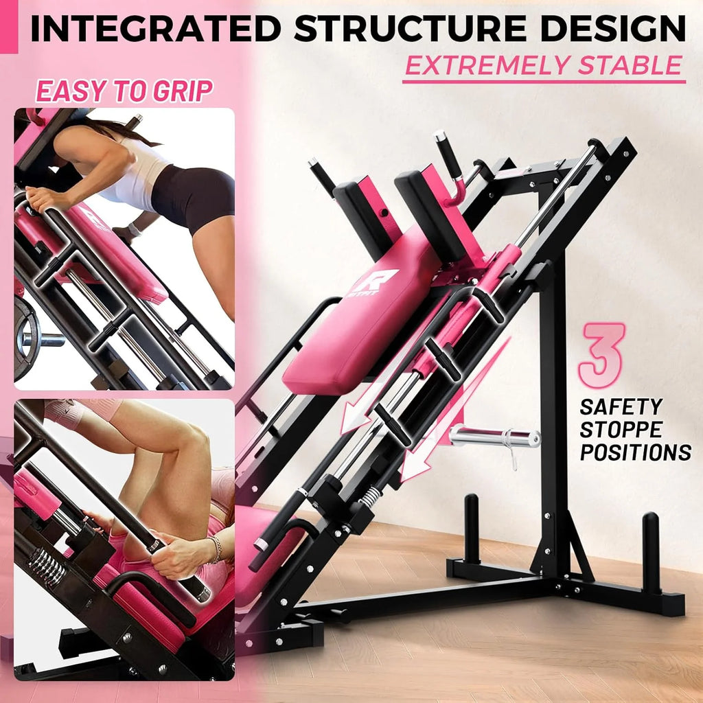 Machine à presse à jambes et hack squat RitFit, Presse à jambes professionnelle réglable pour salle de sport à domicile avec roulement linéaire, Machine hack squat spécialisée pour un entraînement complet du bas du corps avec rangement de poids, Rose