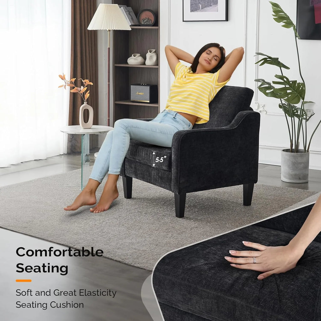 Fauteuil confortable en chenille VINGLI Mid-Century Modern, Blanc crème