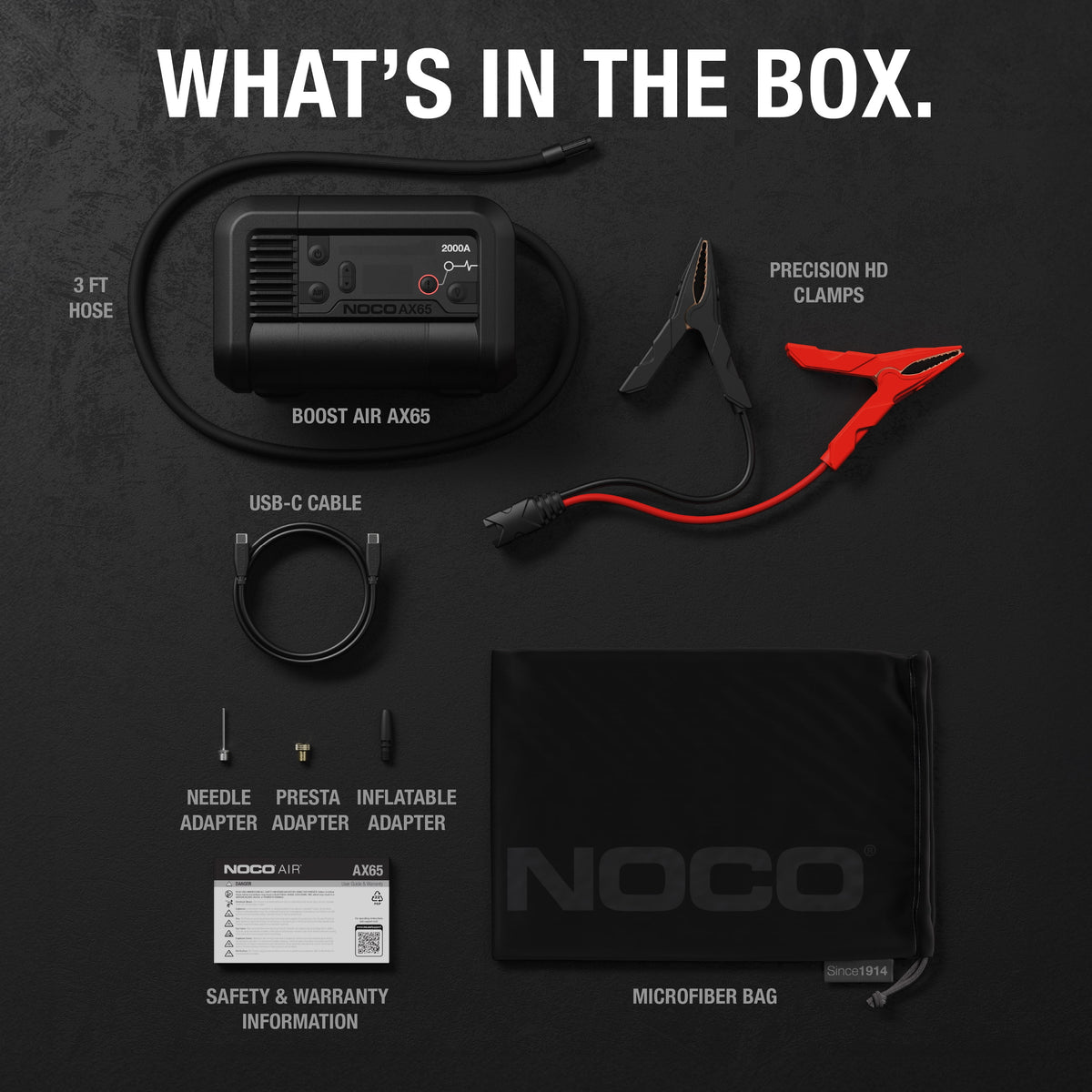 NOCO Boost Air AX65 : Booster de batterie 2000 A avec compresseur d’air 22 A / 100 PSI
