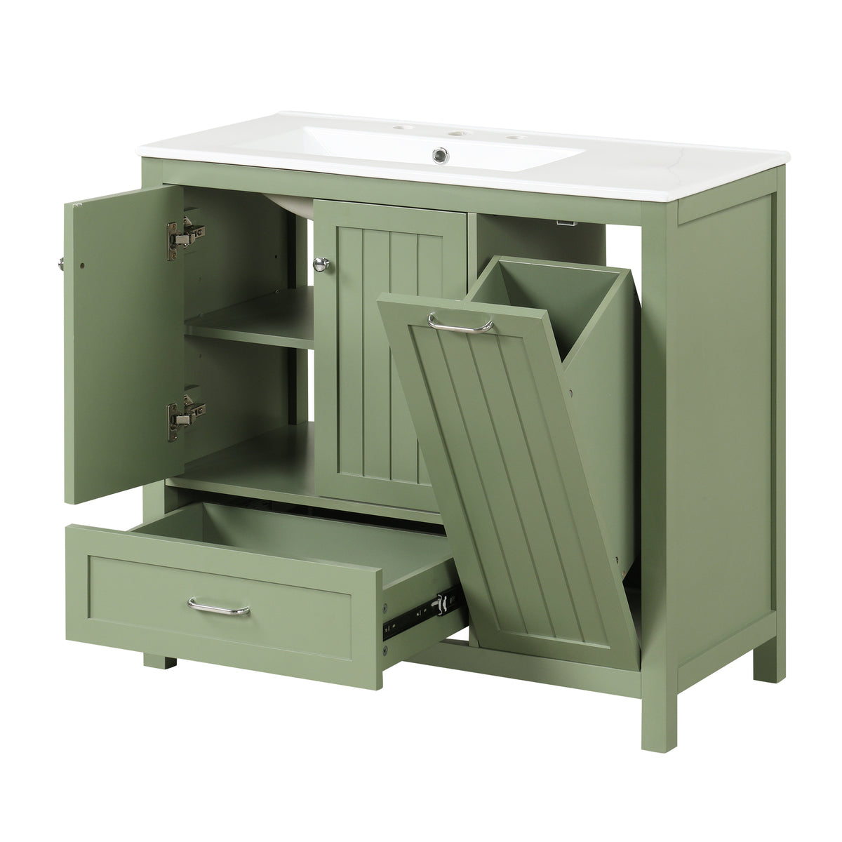 Meuble-lavabo de salle de bains Harper & Bright Designs 30 avec lavabo, armoire de salle de bains avec plateau en céramique, portes et tiroir de rangement multifonctionnels, vert