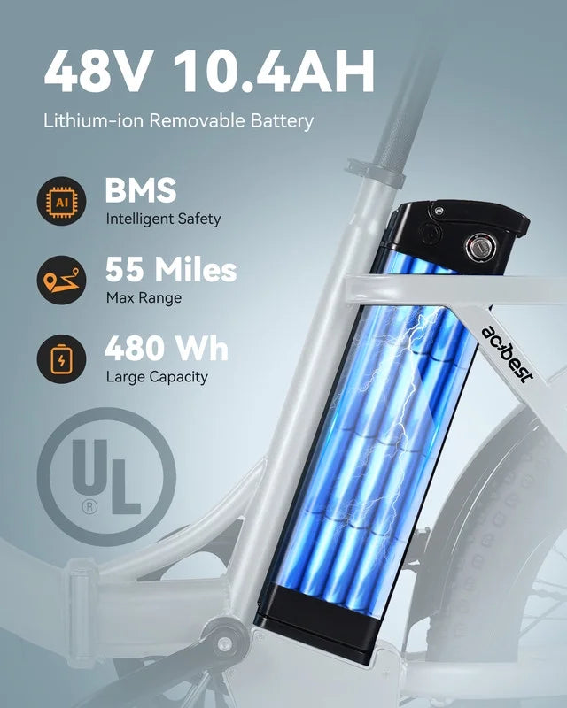 Vélo électrique Actbest pour adultes, Mars 20'' Pneu large Vélo pliant électrique avec moteur de pointe 1200W, 7 vitesses 28MPH, Batterie amovible 48V 499Wh, Potence de vélo réglable, Vélo électrique pliable UL2849 (Noir)