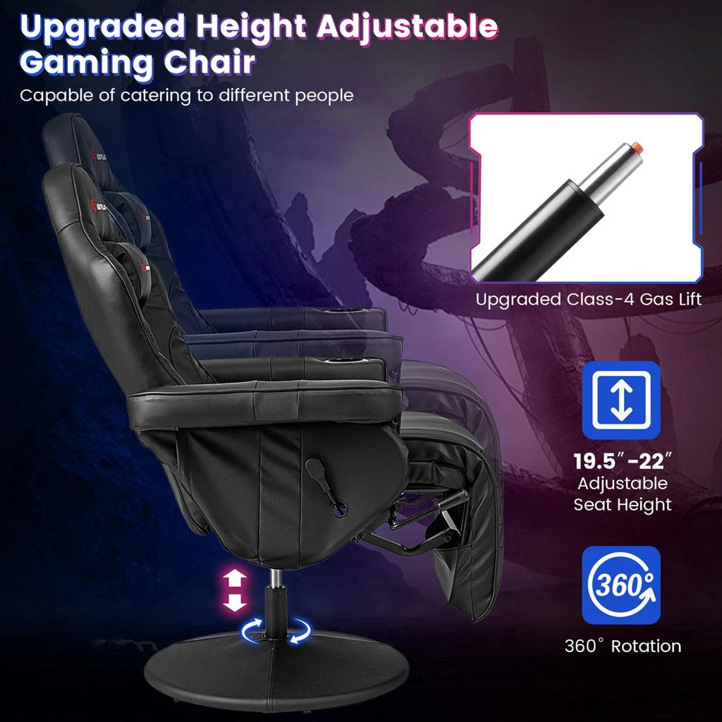 Fauteuil gaming inclinable Goplus avec massage, réglable en hauteur, pivotant, style racing, avec porte-gobelet, rouge