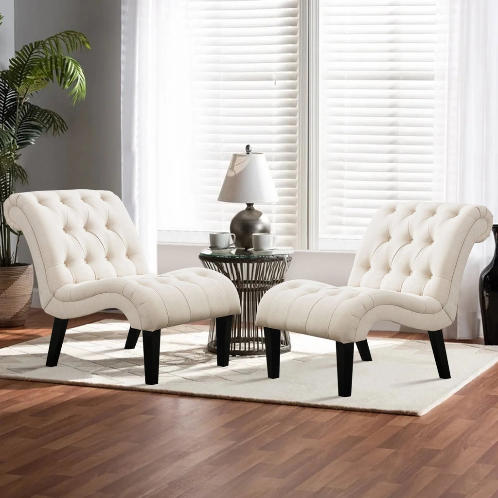 Fauteuil d'appoint rembourré Andeworld pour chambre et salon, fauteuil de détente avec pieds en bois, tissu crème