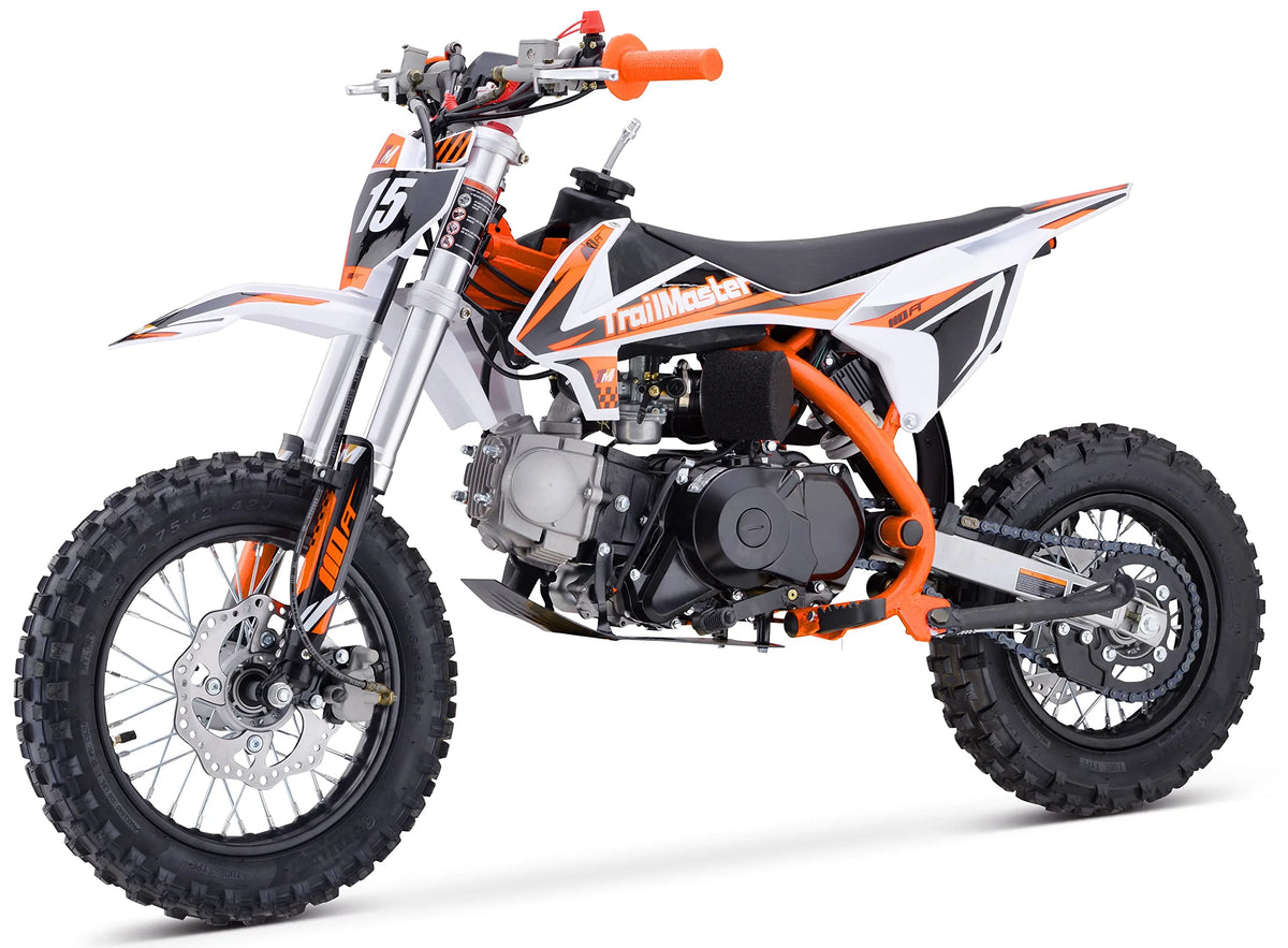 Moto tout-terrain Trailmaster TM15 110 cc semi-automatique à 4 vitesses, hauteur de selle de 24,21 pouces, freins à disque, cadre à double triangulation (rouge)