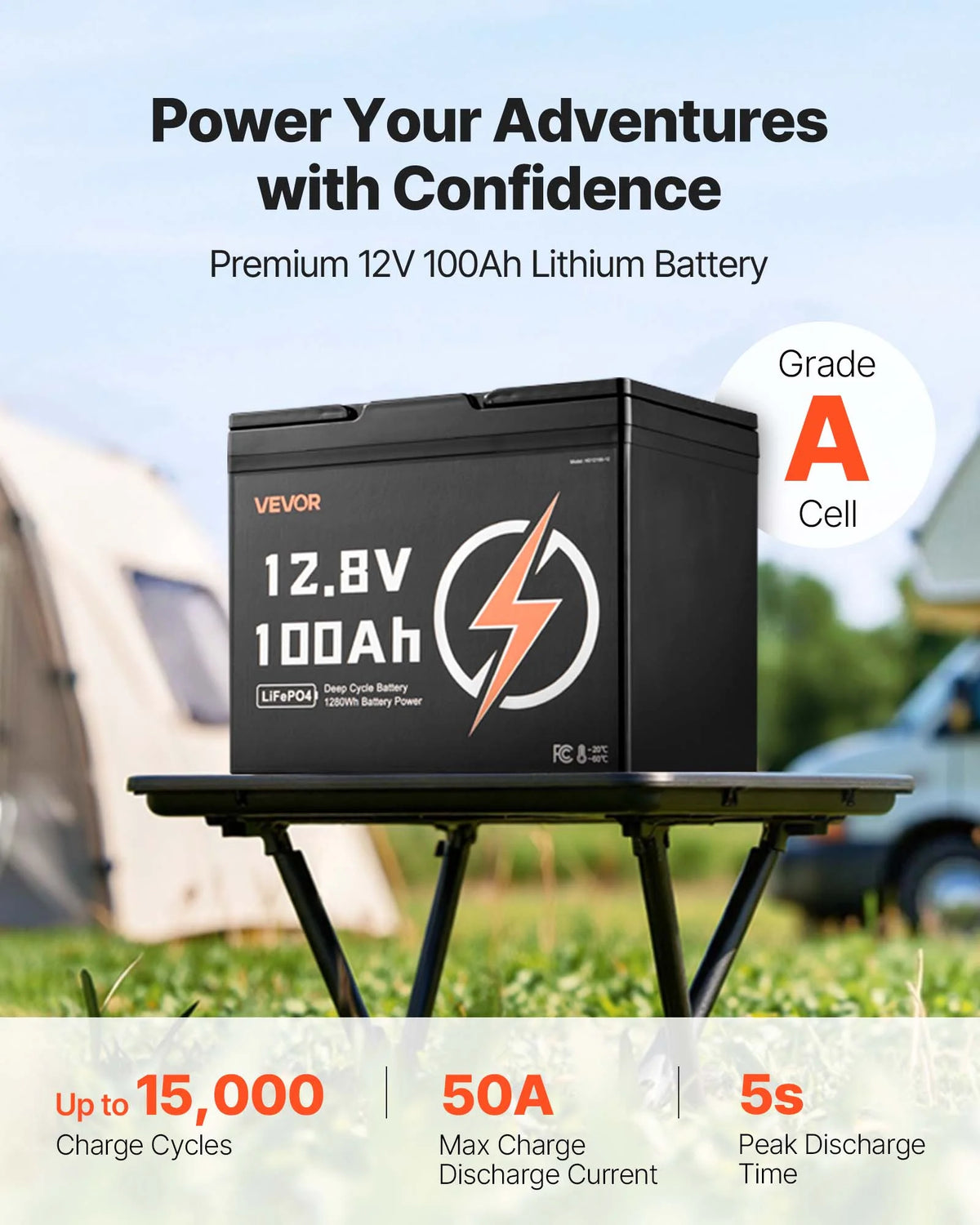 Batterie LiFePO4 VEVOR 12V 100Ah, Jusqu'à 15000 Cycles, Batterie Lithium Fer Phosphate à Décharge Profonde avec BMS Intégré,Protection à Basse Température,Durée de Vie de 10 Ans,pour Stockage d'Énergie Solaire Domestique Hors Réseau