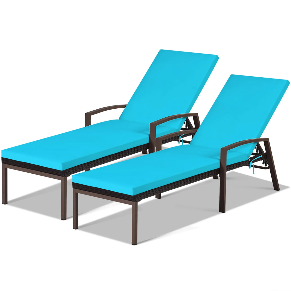 Costway Lot de 2 chaises longues de jardin en rotin, inclinables avec dossier réglable et coussinés, rouges
