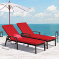 Costway Lot de 2 chaises longues de jardin en rotin, inclinables avec dossier réglable et coussinés, rouges