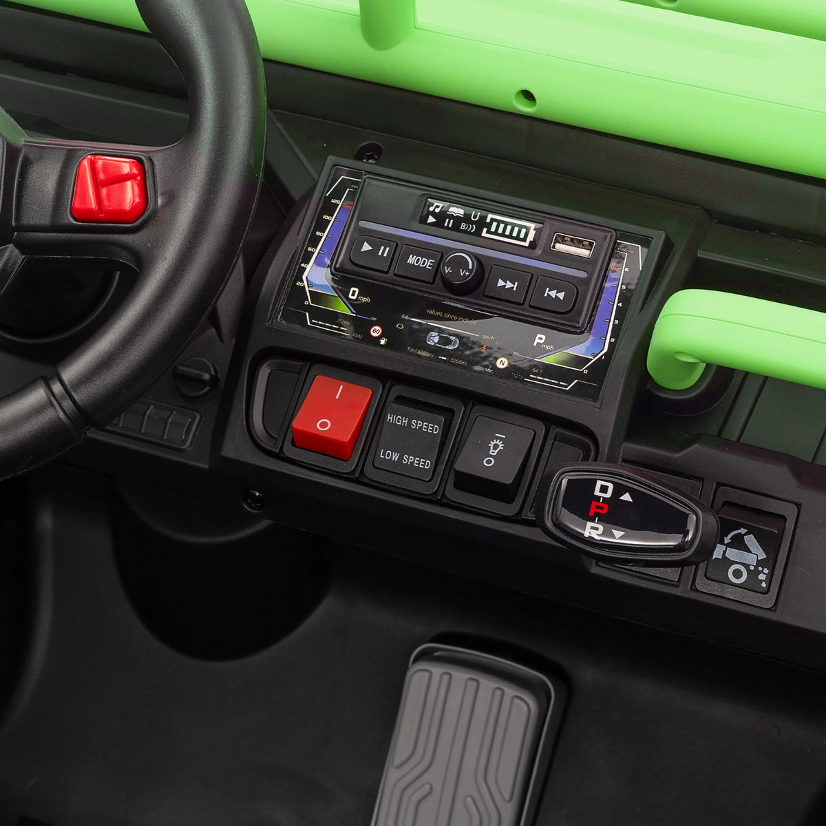 Xuanlur Voiture électrique pour enfants 24V 2 places, UTV avec moteur 2x200W, Jouet électrique 24 volts avec benne/pelle, Voiture électrique pour enfants avec pneus résistants, lumière LED, musique, télécommande, noire