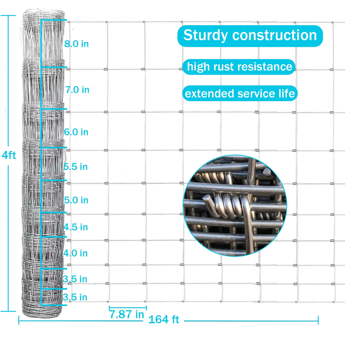 Clôture agricole, grillage galvanisé de 1,22 m x 50 m, clôture pour bétail et cerfs, revêtement épais en zinc, clôture pour porcs et chèvres, cour, jardin et champ