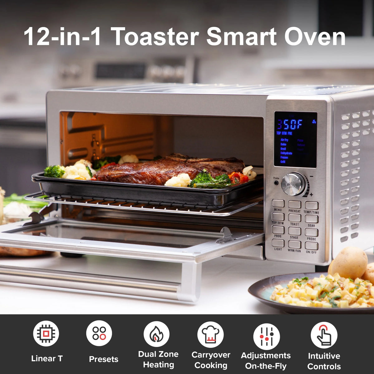 Four NuWave Bravo XL de 1800 watts en acier inoxydable, four à convection intelligent 12-en-1 avec grille de 12 pouces