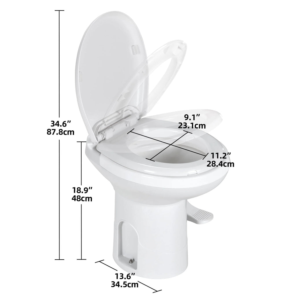Toilettes portables Dextrus pour camping-car avec chasse à pédale, toilettes à chasse par gravité à profil haut pour les voyages en caravaning, le camping et la navigation, blanches