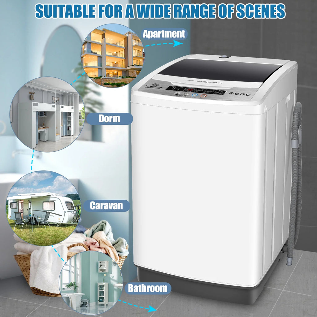 Machine à laver portable Qhomic, grande capacité de 17,8 lb, entièrement automatique, 10 programmes de lavage et 8 niveaux d’eau, idéale pour les appartements, les résidences universitaires et les familles
