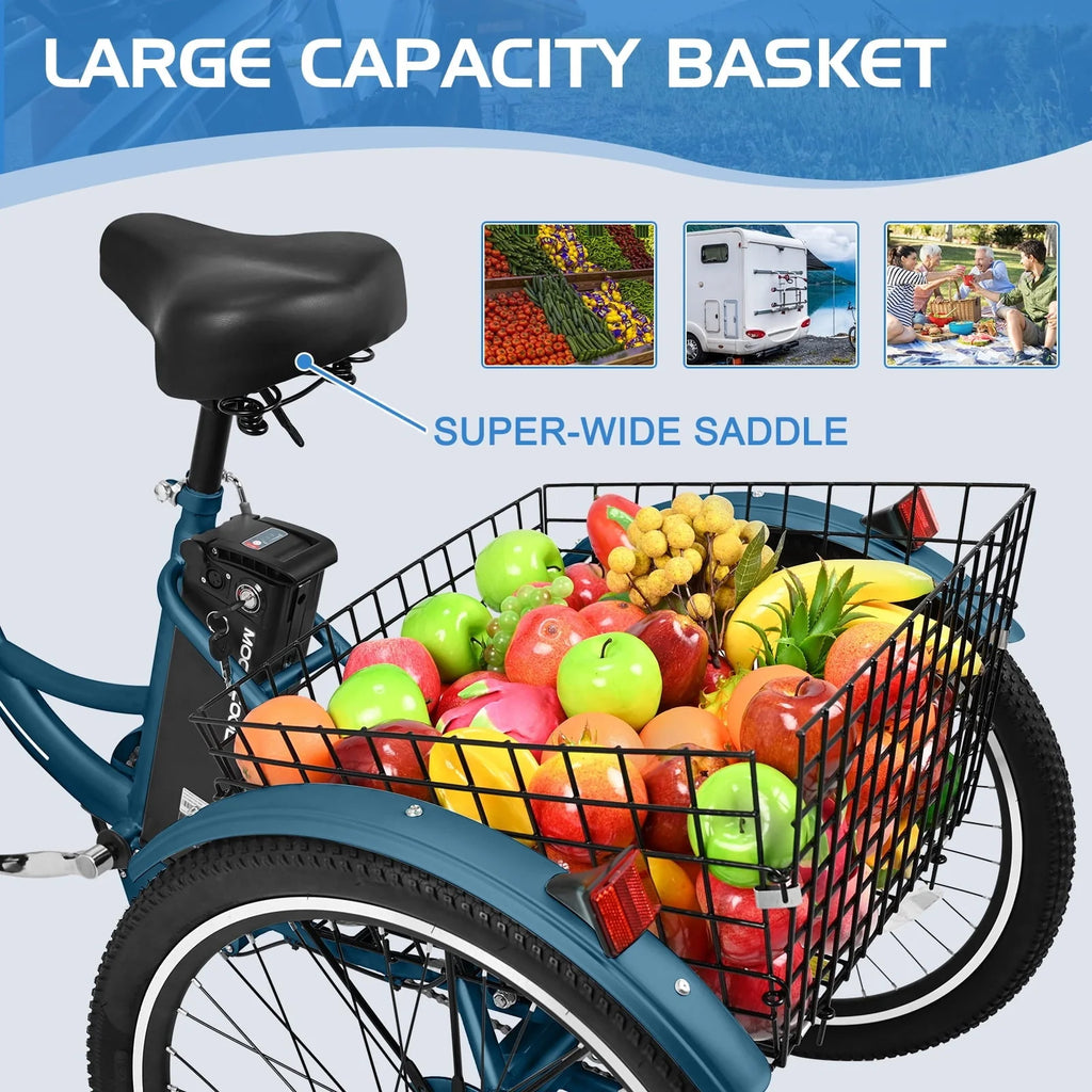 Tricycle électrique Lilypelle, vélo motorisé à 3 roues avec moteur de 350 W, batterie au lithium 36 V 10,4 Ah, certifié UL, triporteur électrique 24 pour adultes, vélo électrique à trois roues