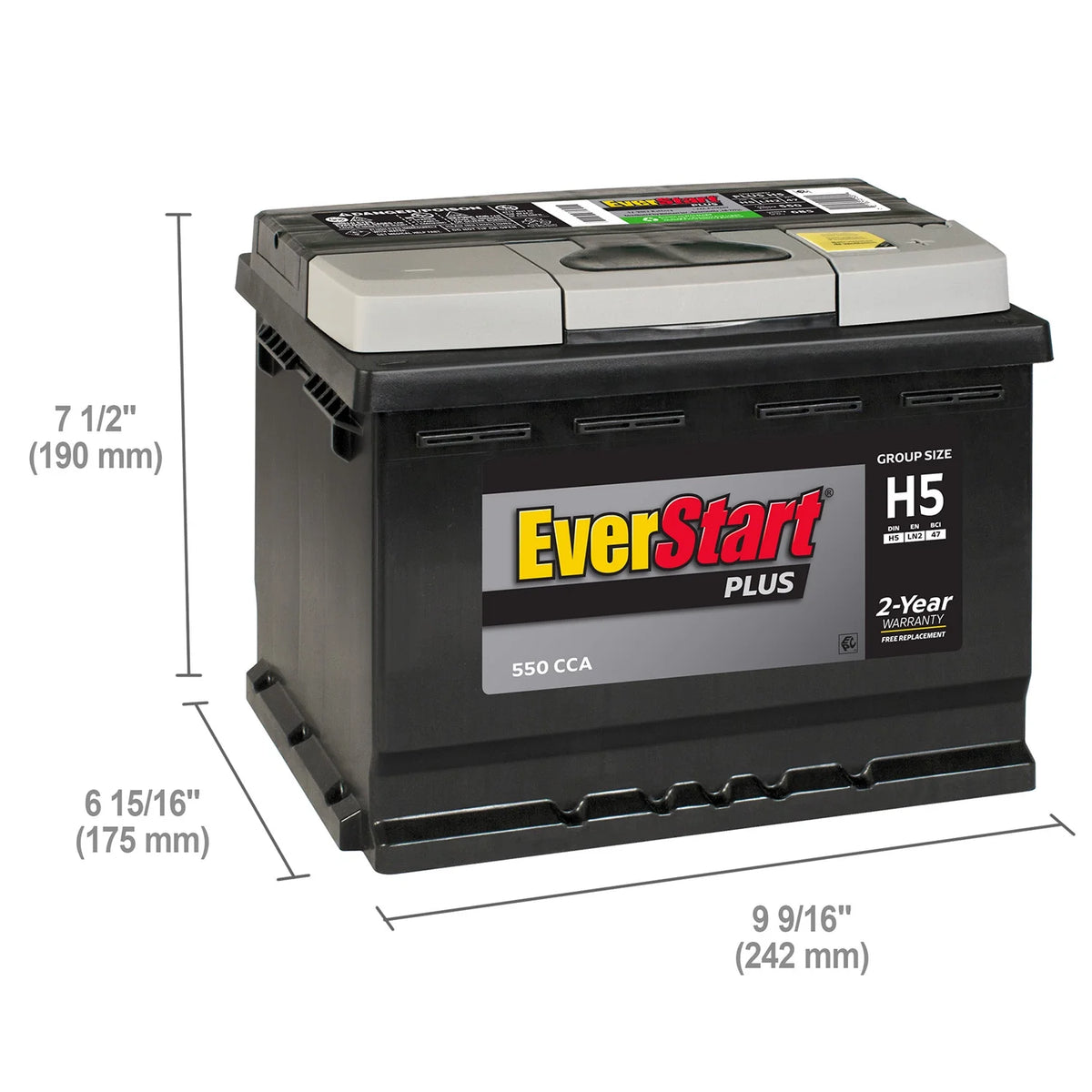 Batterie automobile au plomb-acide EverStart Plus, groupe H5 / LN2 / 47, 12 volts, 550 CCA, 80 RC