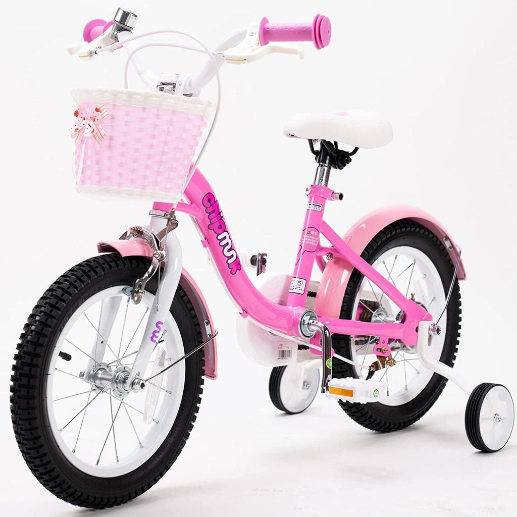 Vélo pour fille RoyalBaby Chipmunk avec panier et roues d’apprentissage, 14 pouces, rose sucette