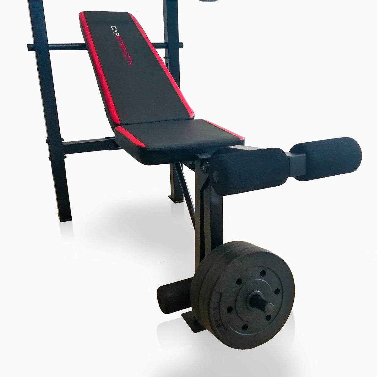 Banc de musculation combiné standard réglable CAP Strength avec rack, extension des jambes et jeu de poids en vinyle de 90 lb